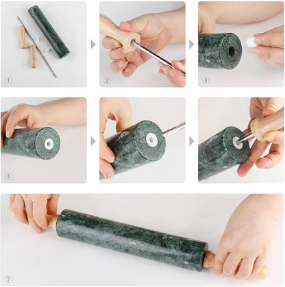 Koville African Natural Marble Rolling Pin, Non-Stick Polished Dough Roller, Pasta, Dumpling, Fondant, Pie Crust, Bread, Pizza Dough, Kitchen Baking Pastry Tools with Mat/Scraper（Namib Fantasy）
