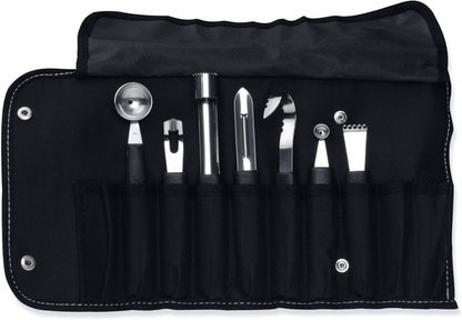 BergHOFF Essentials 8Pcs Garnishing Set in Bag, Lemon Zester, Double & Single Melon Baller, Channel Knife, Butter Curler, Peeler, Apple Corer, Great for Gift, Professional & Domestic Use