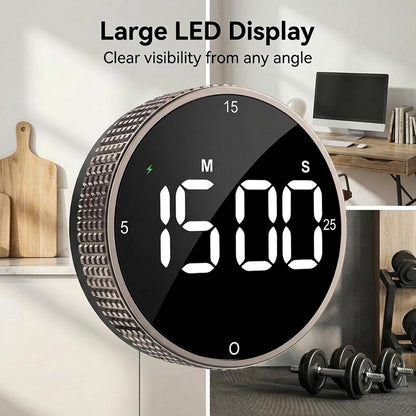 Rechargeable Magnetic Kitchen Timer, LED Countdown/Count-Up Timer, Supports USB-C Charging, with Loud Alarm, 3 Preset Quick Times (5/15/25m), Perfect for Kitchen Cooking, Studying, and Fitness