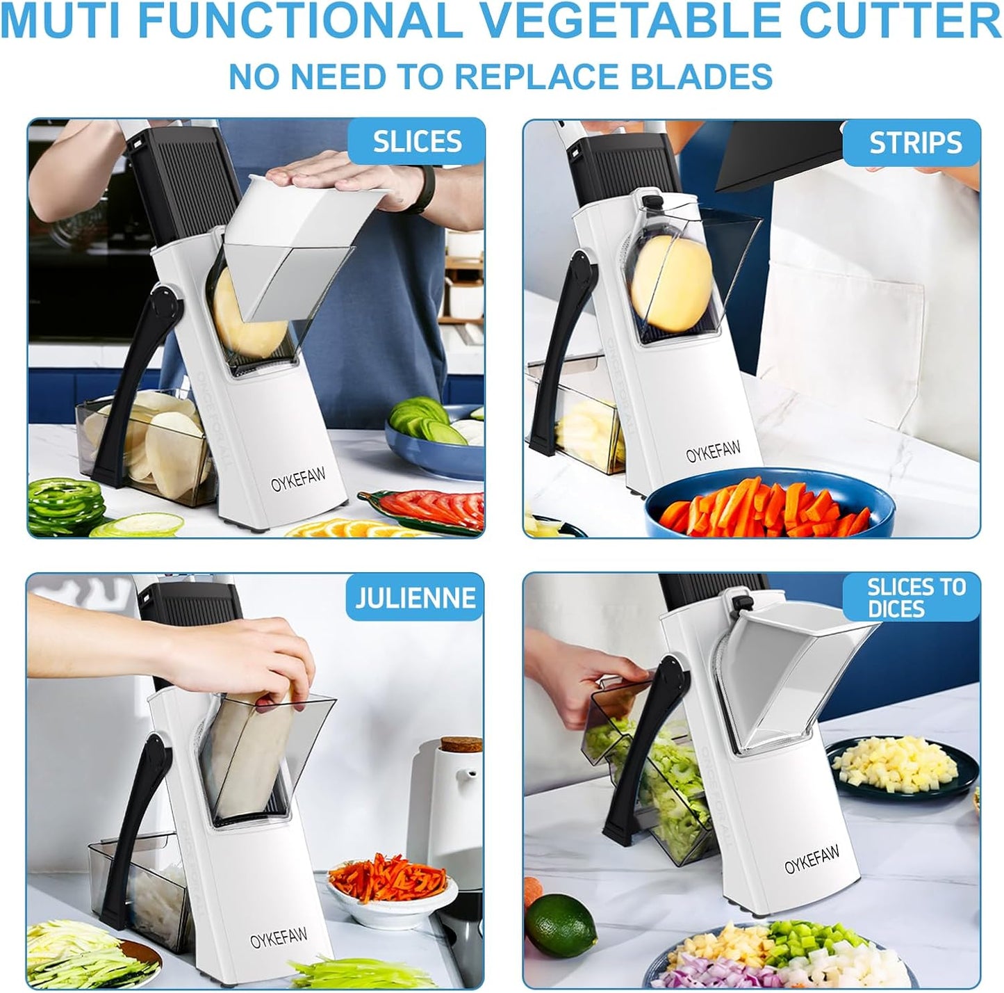 Safe Mandoline Slicer for Kitchen, 6 in 1 Vegetable Chopper, French Fry Cutter For Potatoes, Potato Slicer,Food Chopper,Adjustable Thickness 0.1-8 mm, With Peeler/Cleaning Brush (Black)
