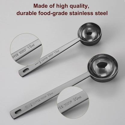 Safring Coffee Scoop Set, Tablespoon Scoop 2 Pc Set (1 Tbsp & 2 Tbsp), Stainless Steel Measuring Spoons for Ground Coffee with Short Handles, for Tea, Sugar, or Flour