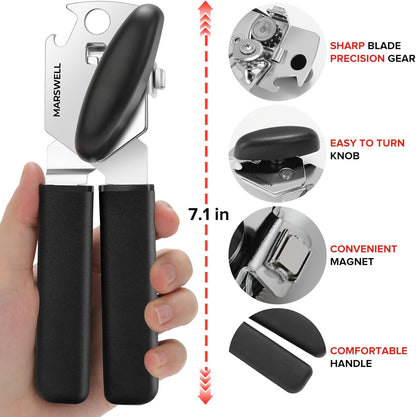 MARSWELL Heavy Duty Can Opener for Large Cans, Extra-Long Handles & Oversized Knob for Easy Cranking, Commercial Manual Hand Crank Opener Opens Big #10 Cans Smoothly, Strong All-Steel Construction