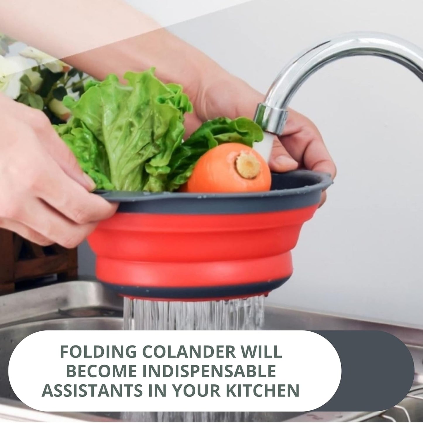 Green Kitchen Strainer Colander Set - 2 PCS Multifunctional Colander Silicone Food Strainers for Kitchen for Pasta and Spaghetti Collapsible with Plastic Handles