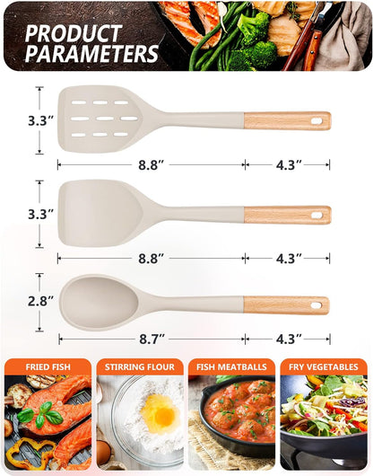 Badiano Pack of 3 Silicone Spatula, Non Stick Cooking Utensil Set, Wooden Handle Kitchen Turner for Baking Mixing Grilling Serving Food Heat Resistant, Black