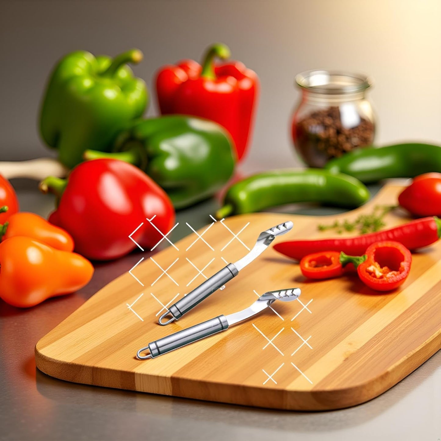 2pcs Stainless Steels Pepper Seed Corer Remover, Stainless Steel Tool, Chili Corer Remover with Serrated Slice and Handle Kitchen Tools Fruit and Vegetable ﻿