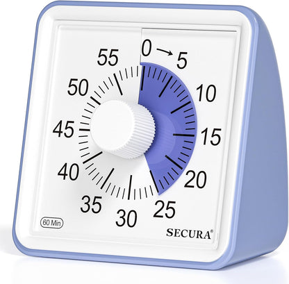 Secura 60-Minute Visual Timer, Classroom Timer, Countdown Timer for Kids and Adults, Time Management Tool for Teaching (Blue & Blue)