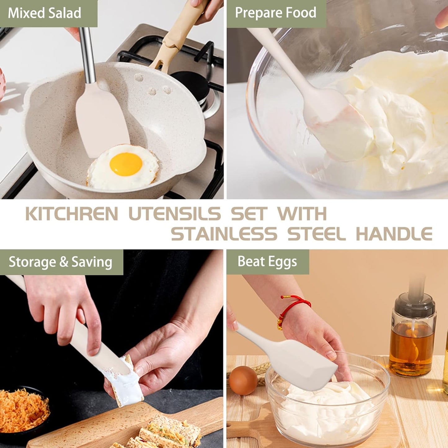 Silicone Cooking Utensil Set, Umite Chef 15pcs Silicone Cooking Kitchen Utensils Set, Non-stick - Best Kitchen Cookware with Stainless Steel Handle - Black Kitchen Utensils