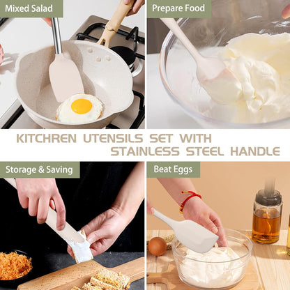 Silicone Cooking Utensil Set, Umite Chef 15pcs Silicone Cooking Kitchen Utensils Set, Non-stick - Best Kitchen Cookware with Stainless Steel Handle - Black Kitchen Utensils