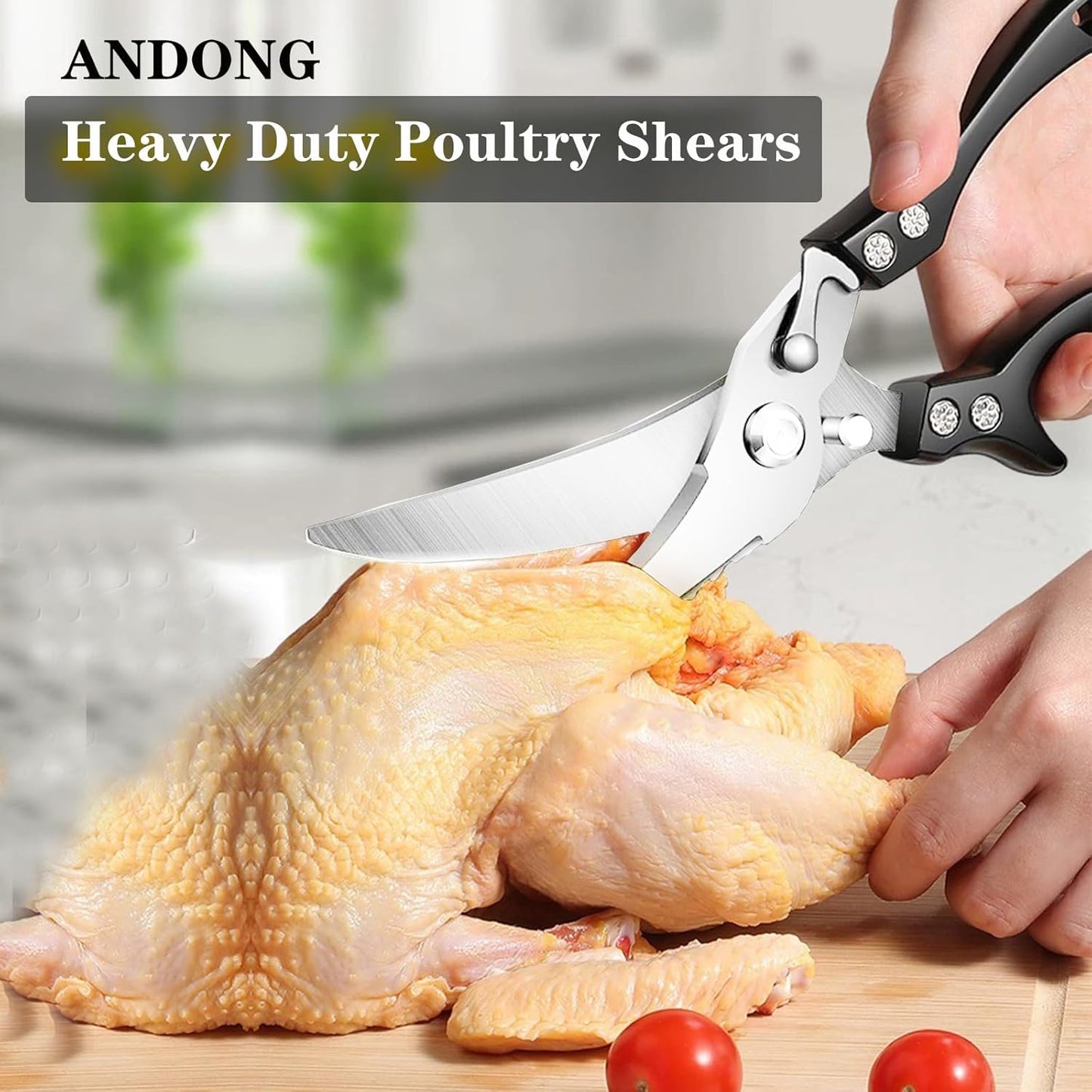 ANDONG Upgrade Heavy Duty Stainless Steel Kitchen Scissors - Professional Poultry Shears for Bone, Meat, Chicken, Fish, Turkey, Vegetables,Spring Loaded Multipurpose Ultra Sharp Utility Scissors