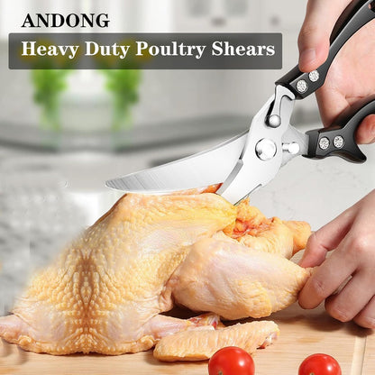 ANDONG Upgrade Heavy Duty Stainless Steel Kitchen Scissors - Professional Poultry Shears for Bone, Meat, Chicken, Fish, Turkey, Vegetables,Spring Loaded Multipurpose Ultra Sharp Utility Scissors