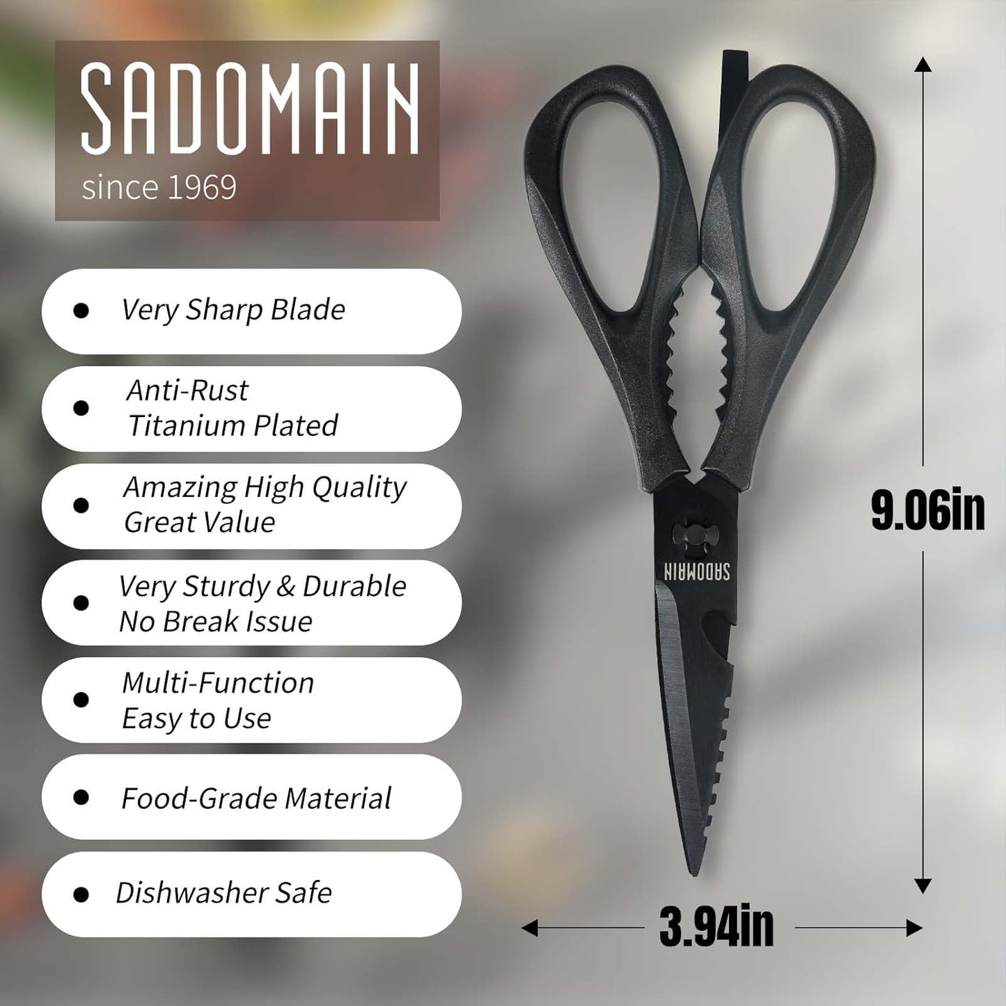 Kitchen Scissors All Purpose, Extra Sharp Kitchen Shears with Knife Sharpener & Sheath, Solid & Durable Stainless Steel Scissors with ANTI-RUST Black Titanium Plated, Dishwasher Safe - Green