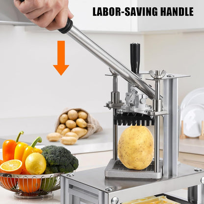Commercial French Fry Cutter, Mandoline Slicer with 4 Replacement Blades/Extended Handle, 1/4" and 3/8" Blade, 6-wedge Slicer and 6-wedge Apple Corer, Cutter for French Fries Potato Lemon