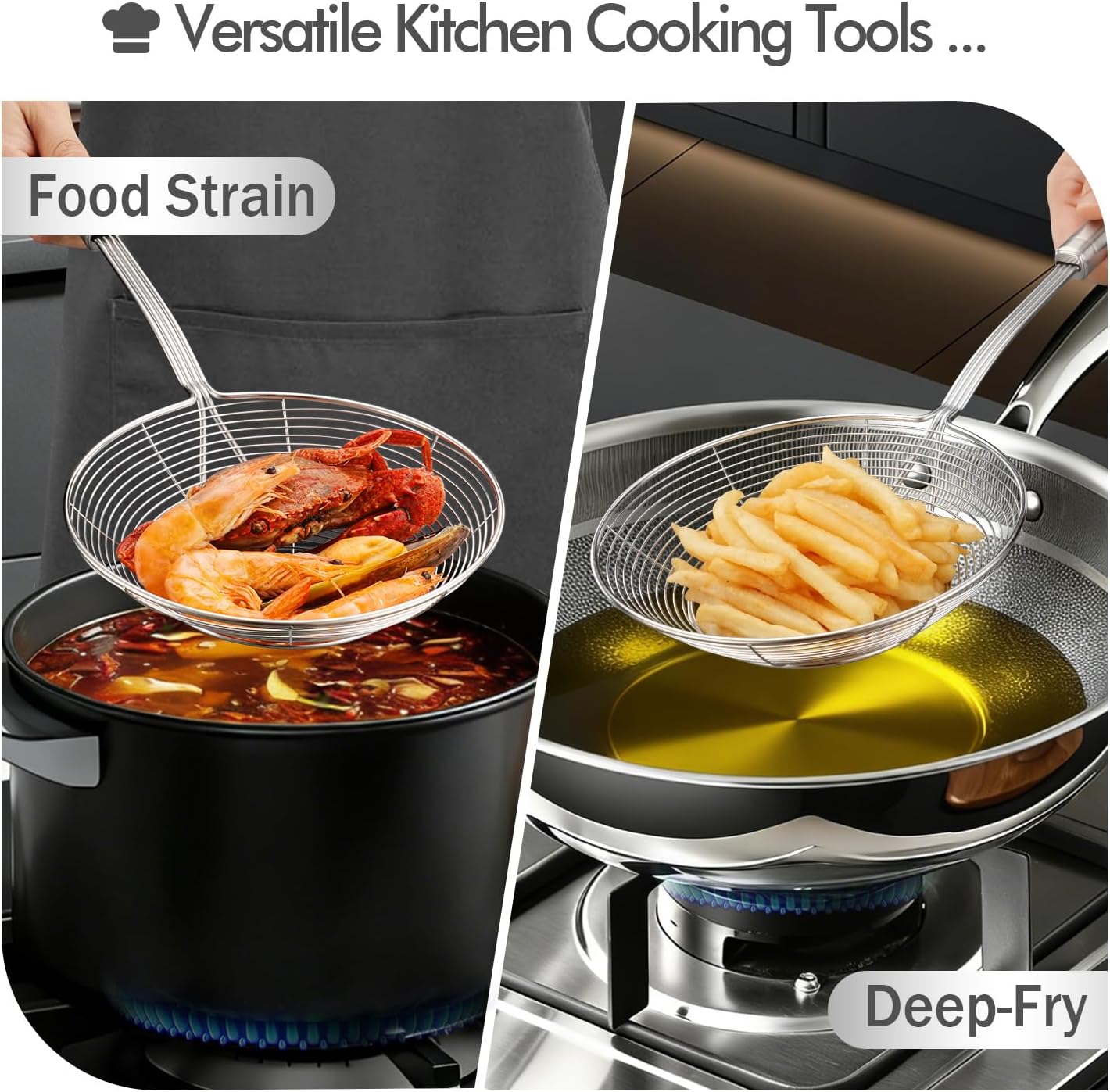 5.3 Inch Spider Strainer With Mesh Fatsoff Soup Scoop,Slotted Spoon For Cooking,Fat Skimmer Spoon For Kitchen Fryer Basket