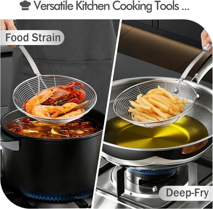 5.3 Inch Spider Strainer With Mesh Fatsoff Soup Scoop,Slotted Spoon For Cooking,Fat Skimmer Spoon For Kitchen Fryer Basket