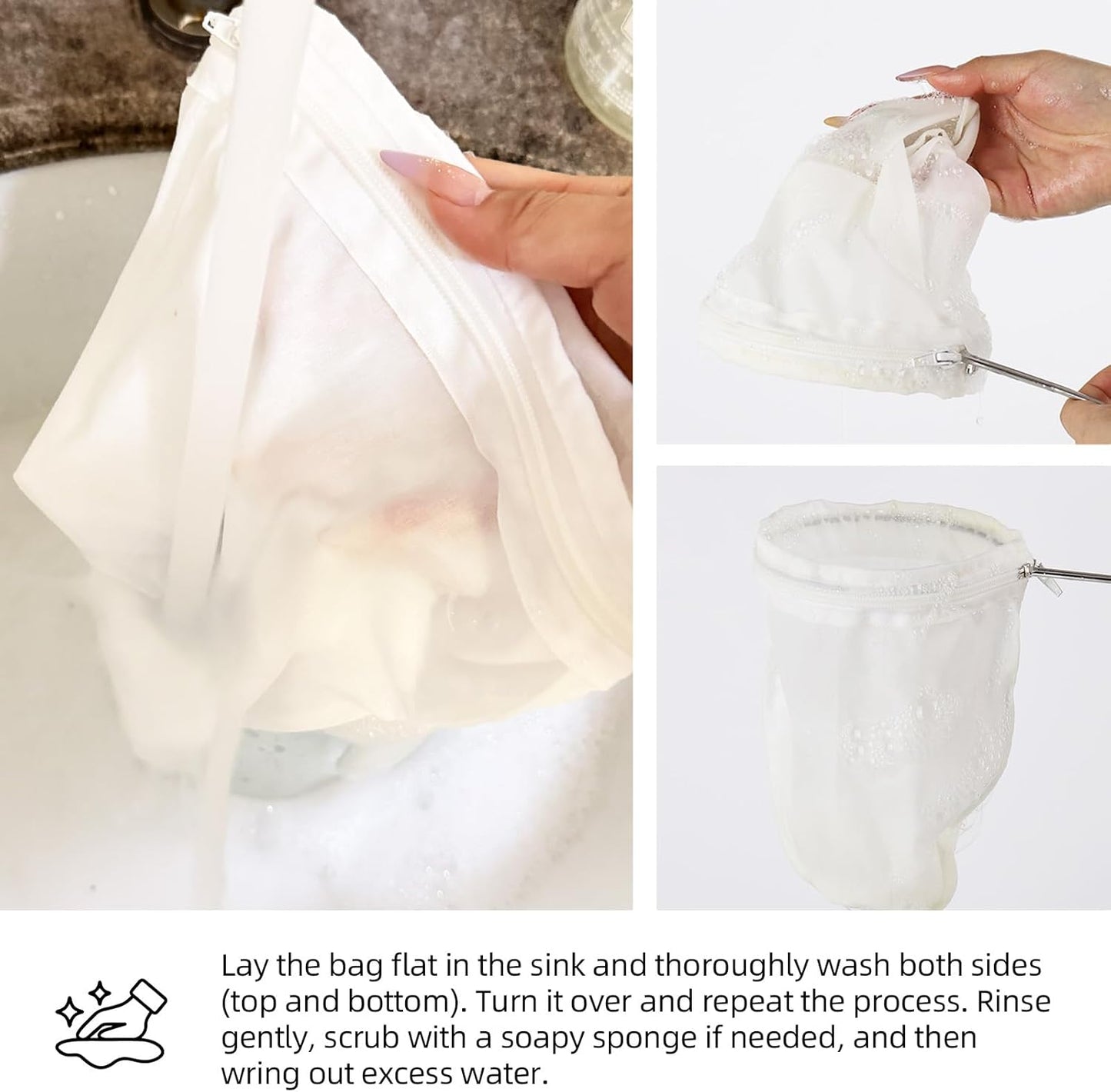 Ultra Fine Mesh Strainer Bags, 6 Pcs Reusable Mesh Filter Bags with 2 Pcs Stainless Steel Handle Frame for Filter NutMilk, Coffee, Milk, Butter, Juices and Fresh Cheese
