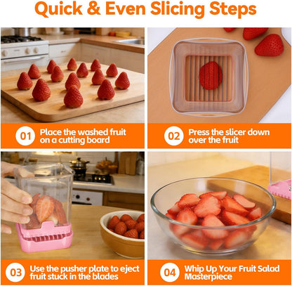 Fruit Slicer Cup for Strawberry, Banana, Hard-Boiled Egg - Detachable Cutter with Push Plate - 304 Stainless Steel Blade - Rapid & Safe Slicing Kitchen Gadget for Quick Meal Prep (Black)