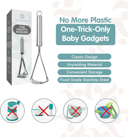 The 730 Project Mighty Masher, Baby Food Masher for Starting Solids Essentials, Baby-Led Weaning Mini Avocado and Potato Masher, Stainless Steel Potato Smasher Tool