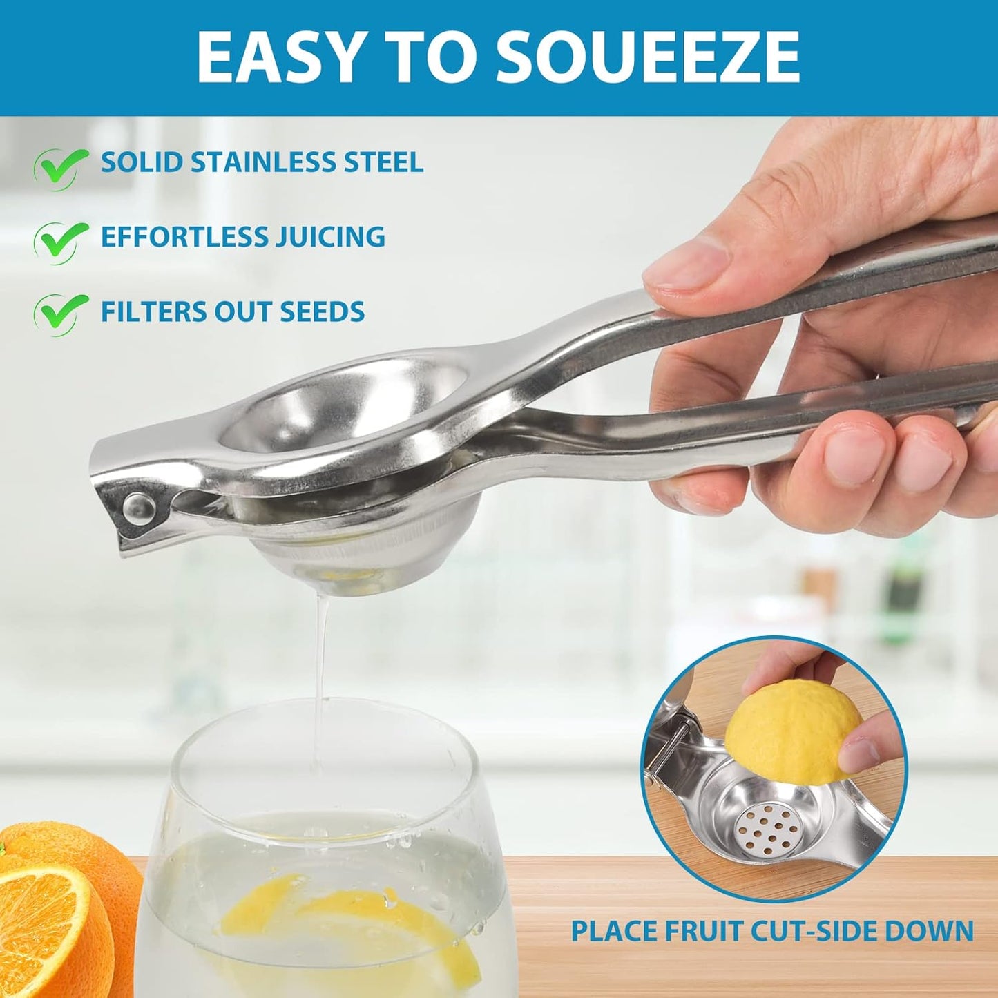 Jenkin Stainless Steel Manual Juicer Citrus Lemon Squeezer,Fruit Juicer Lime Press Metal,Professional Hand Juicer Kitchen Tool