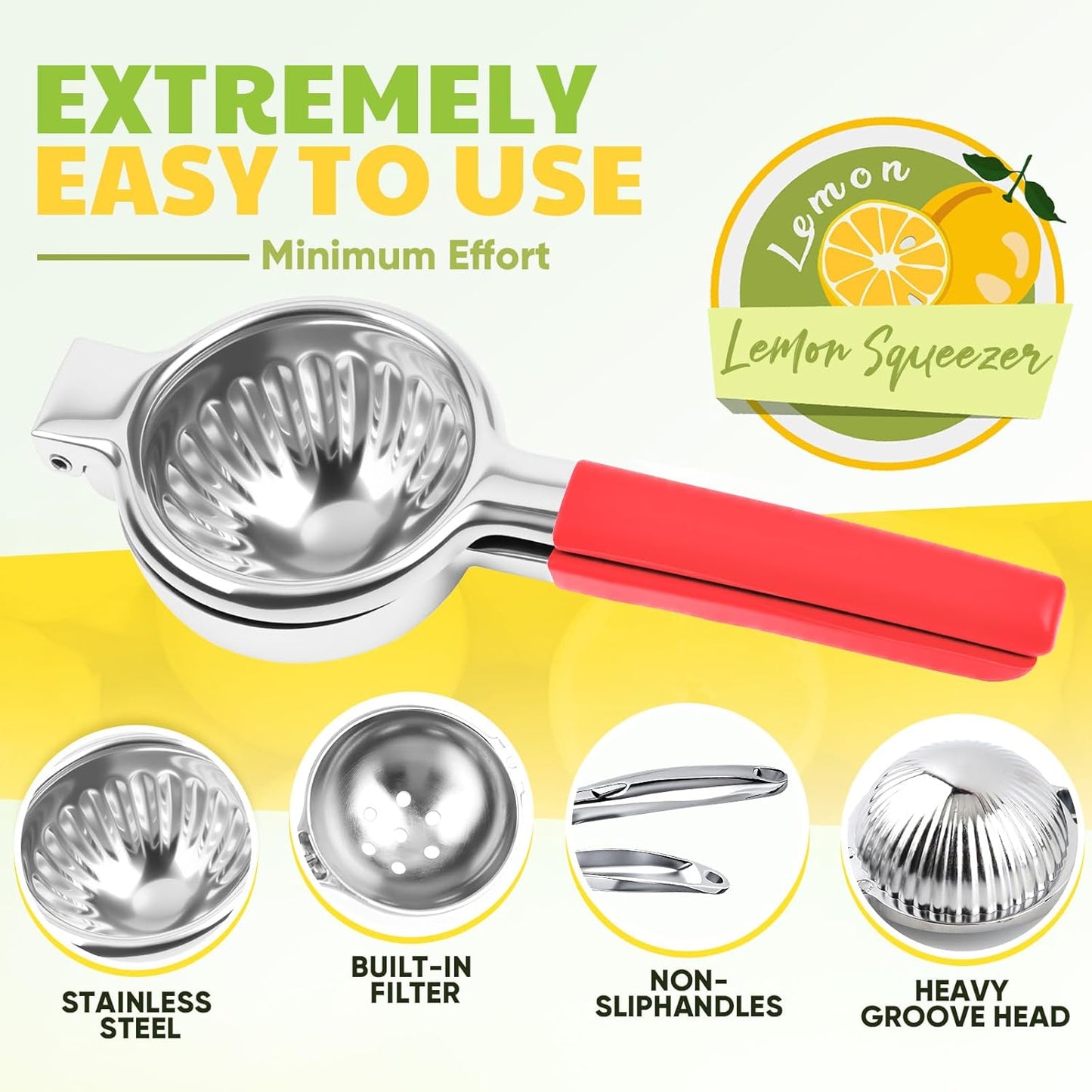 Lemon Squeezer Large, Lemon Squeezer Juicer Stainless Steel, Heavy Duty Manual Citrus Juicer Hand Press, Kitchen Tools Lime Squeezer Bar Tool, Easy to Clean Metal Lemon Hand Press