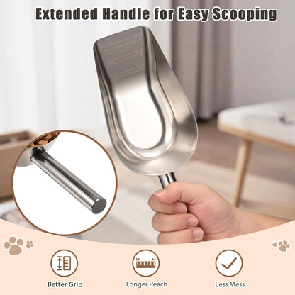 Matel pet dog cat food measuring scoop 1 cup,Food-grade 304 stainless steel material,Long handle and dishwasher-safe