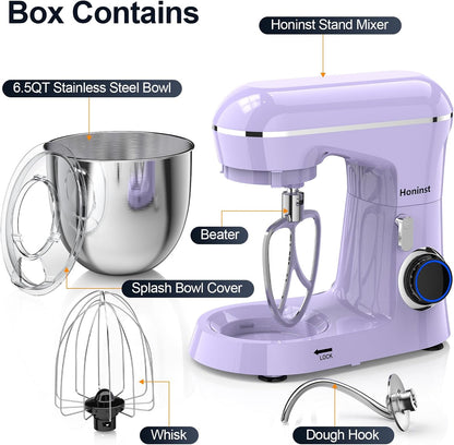 Honinst Stand Mixer, 6.5QT 10-Speed Tilt-Head Electric Stand Mixer, 3-In-1 Kitchen Mixer with Bowl, Dough Hook, Whisk and Beater, Food Mixer for Baking, Cake and Most Home Cooks, Black