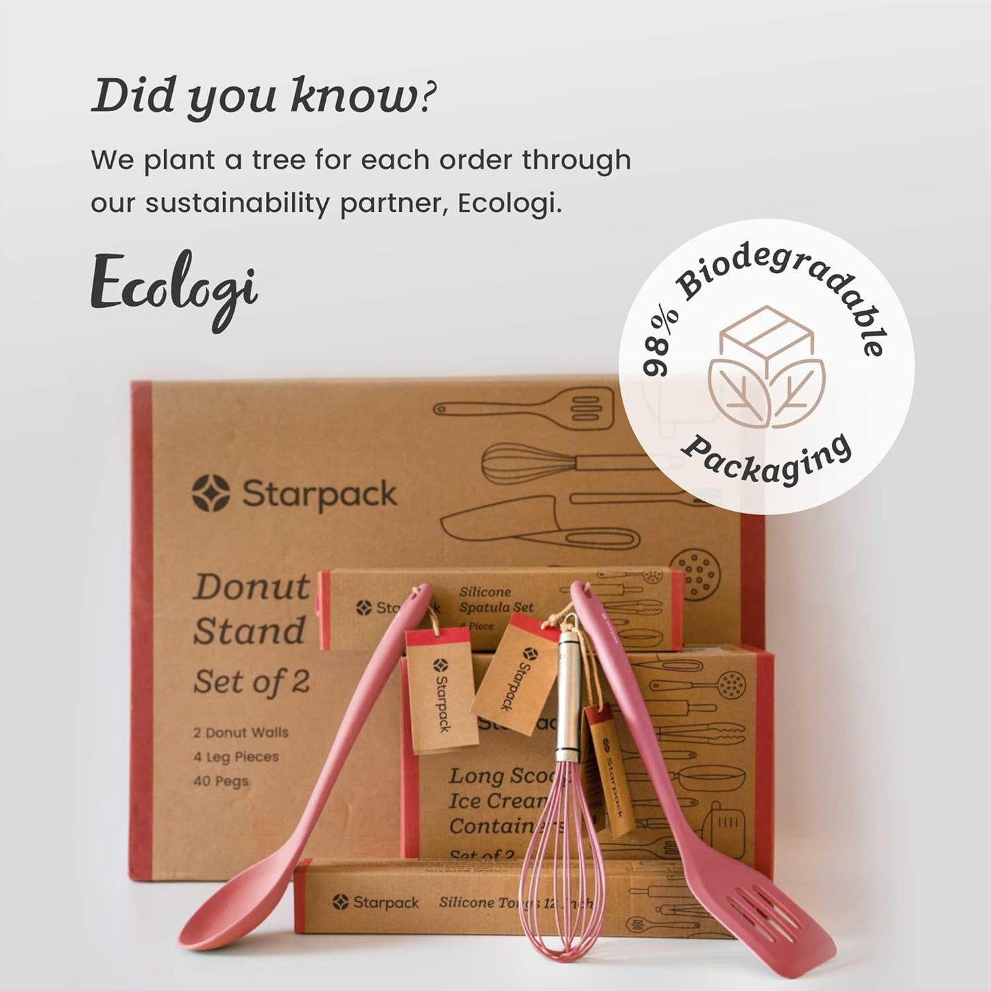 Starpack 'Scrape and Stir' Silicone Rubber Spatula Set (4-Piece) - LFGB Non Toxic, 600°F Heat Resistant, BPA-Free, One-Piece Kitchen Baking Spatulas - Dishwasher Safe for Nonstick Cookware Earthy Pink