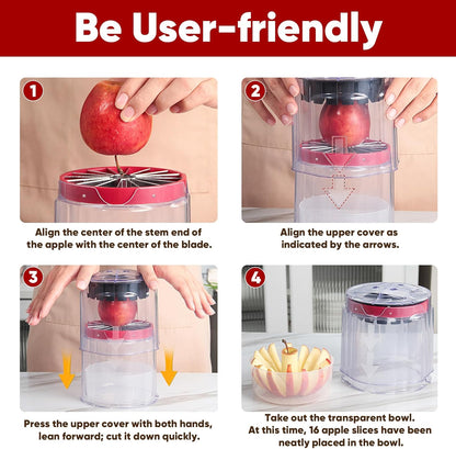 OOKUU Extra-Large Apple Slicer & Corer – 16-Blade Heavy Duty Stainless Steel Apple Cutter, Safe & Quick Apple Divider for Apples, Pears & More, with Clear Catch Bowl