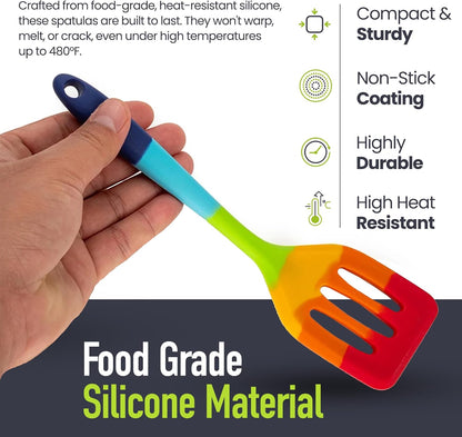 9-Piece Rainbow Silicone Spatula Set with Tongs – Multicolor Heat-Resistant Cooking Utensils for Nonstick Cookware – Flexible Turner, Spoon, Spatula, Brush, FDA Safe