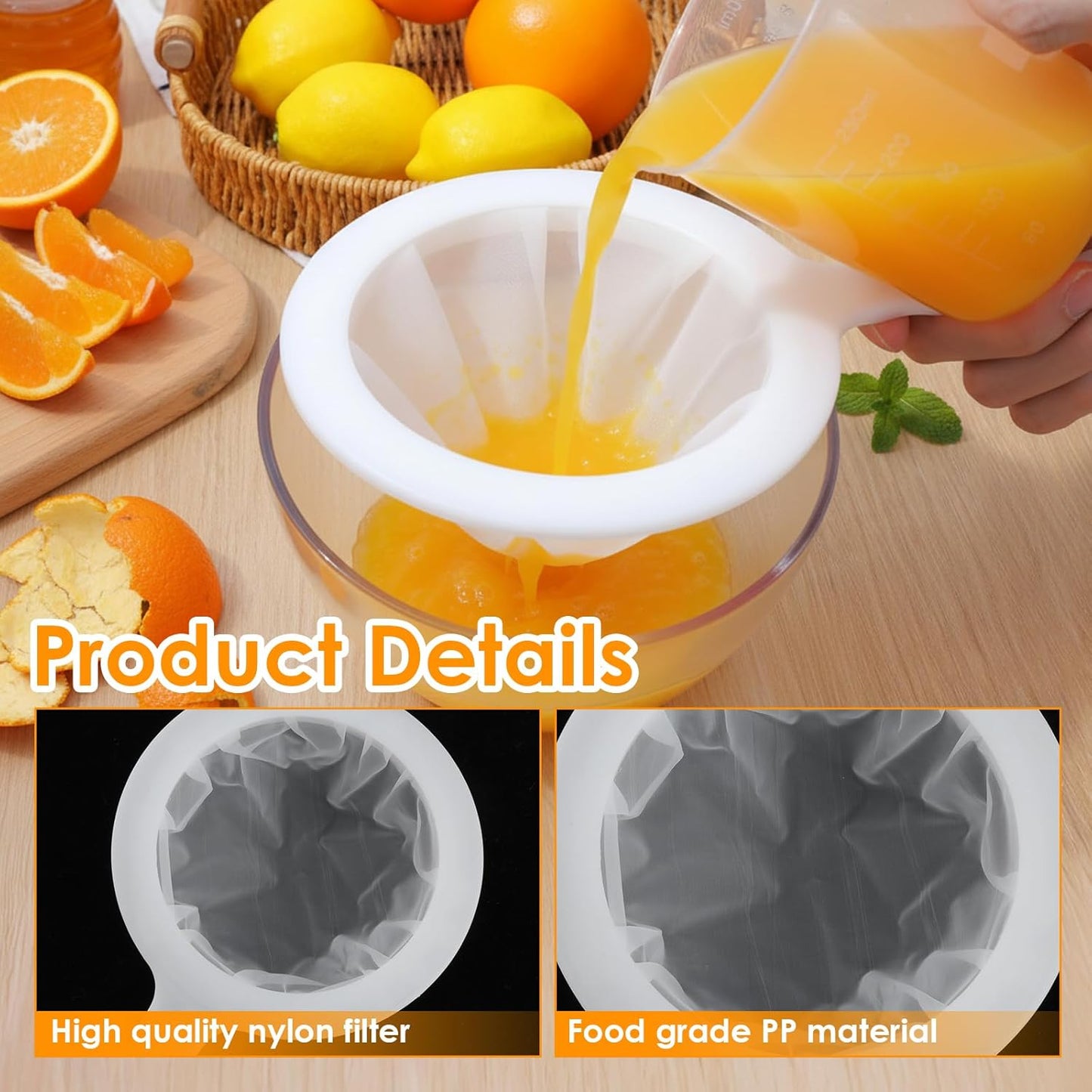 Grevosea 2 Pcs Fine Mesh Strainer Small Plastic Juice Strainer After Juicing Fine Mesh Sieve with Handle Cheese Cloths for Straining Tea Coffee Juice Yogurt and Soup Kitchen Accessories (200 Mesh)