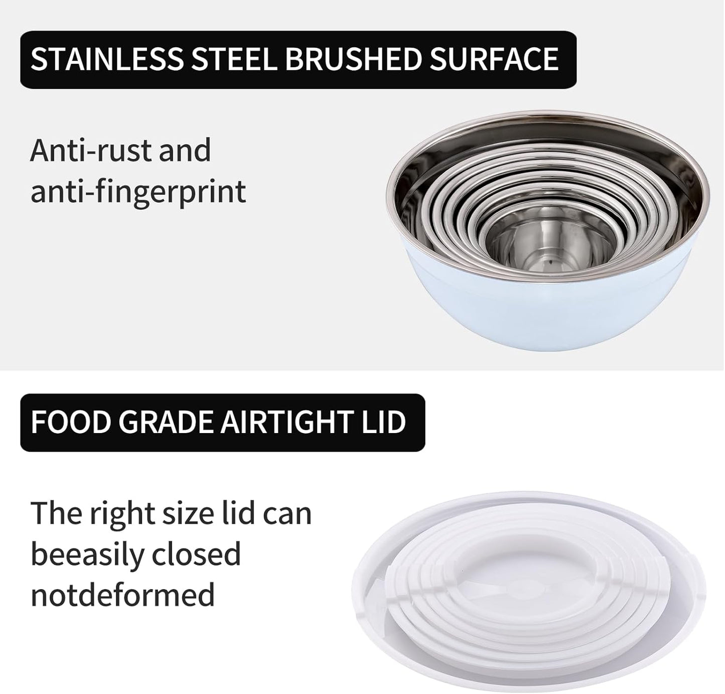 Red Mixing Bowls with Lids Set of 7, Stainless Steel Nesting Bowl with Khaki Lid for Non-slip Mixing Prepping Storing Serving, 7 Sizes-7/3.6/2.7/2.1/1.5/1/0.8 QT
