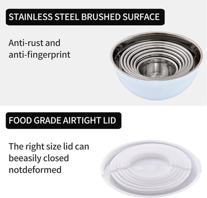 Red Mixing Bowls with Lids Set of 7, Stainless Steel Nesting Bowl with Khaki Lid for Non-slip Mixing Prepping Storing Serving, 7 Sizes-7/3.6/2.7/2.1/1.5/1/0.8 QT