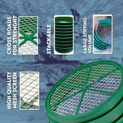 SE 13.25 Inch Wide Stackable Classifier Gold Prospecting Pan - 1/8 Inch Stainless Steel Mesh Sifting Pan, Green
