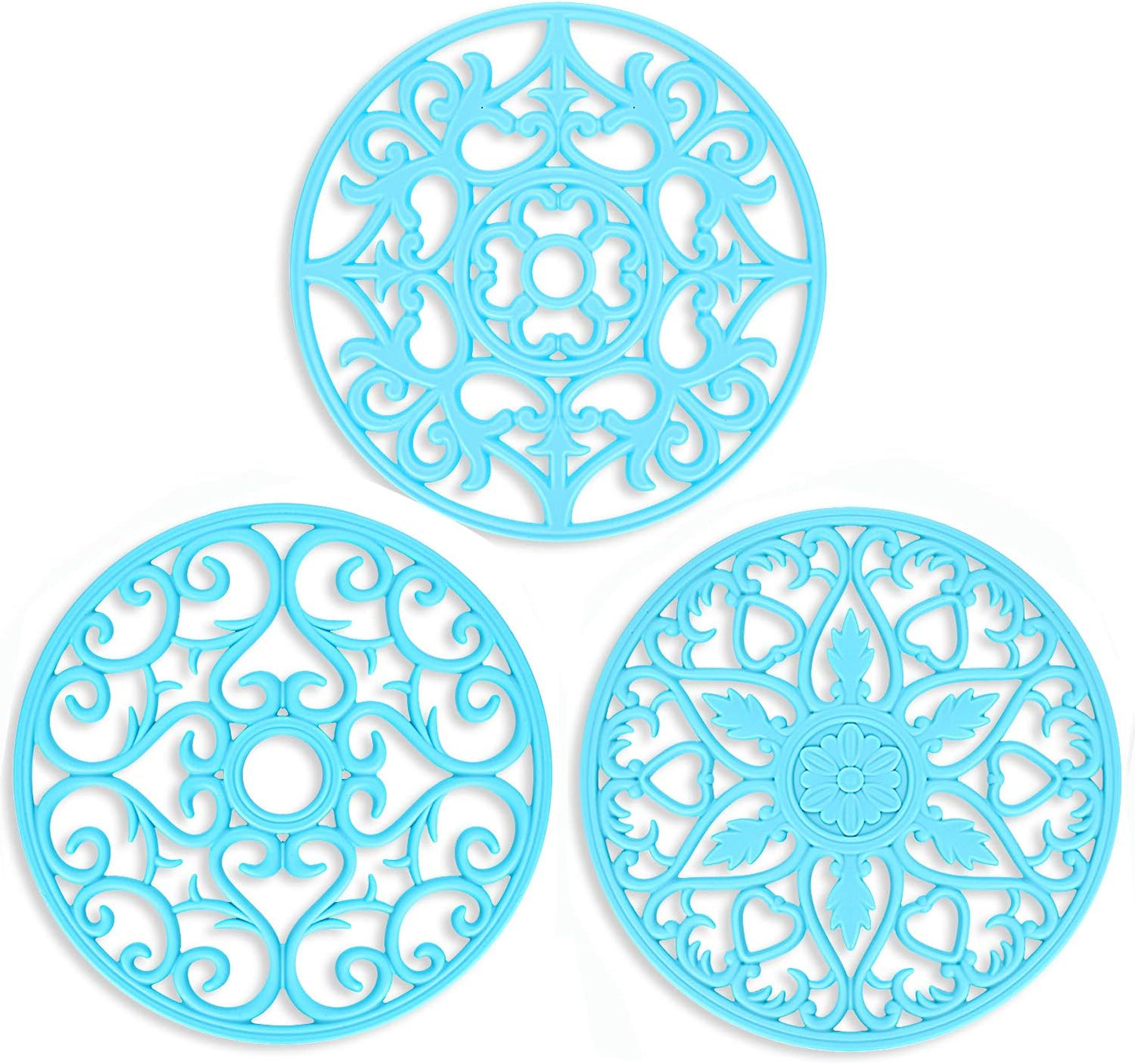 ME.FAN Trivets for Dishes/Pots/Pans, 3 Pcs Silicone Mats, Flexible/Durable/Non Slip Hot Pads to Protect Table and Counter Top (Olive Green)