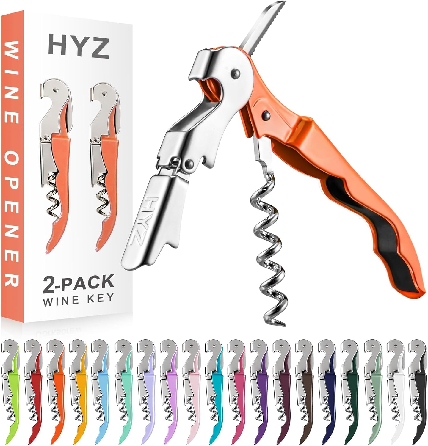 HYZ 2-Pack Wine Opener Waiter Corkscrew, Professional Wine Key for Servers, Bartender, with Foil Cutter, Manual Wine Bottle Opener Double Hinged (Black)