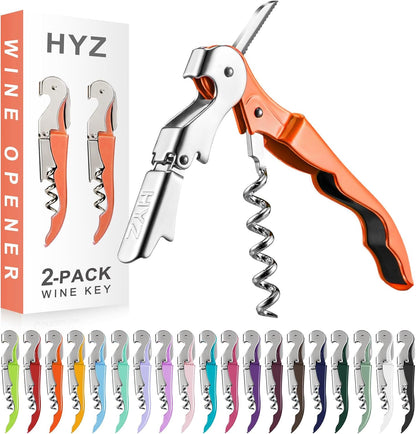 HYZ 2-Pack Wine Opener Waiter Corkscrew, Professional Wine Key for Servers, Bartender, with Foil Cutter, Manual Wine Bottle Opener Double Hinged (Black)