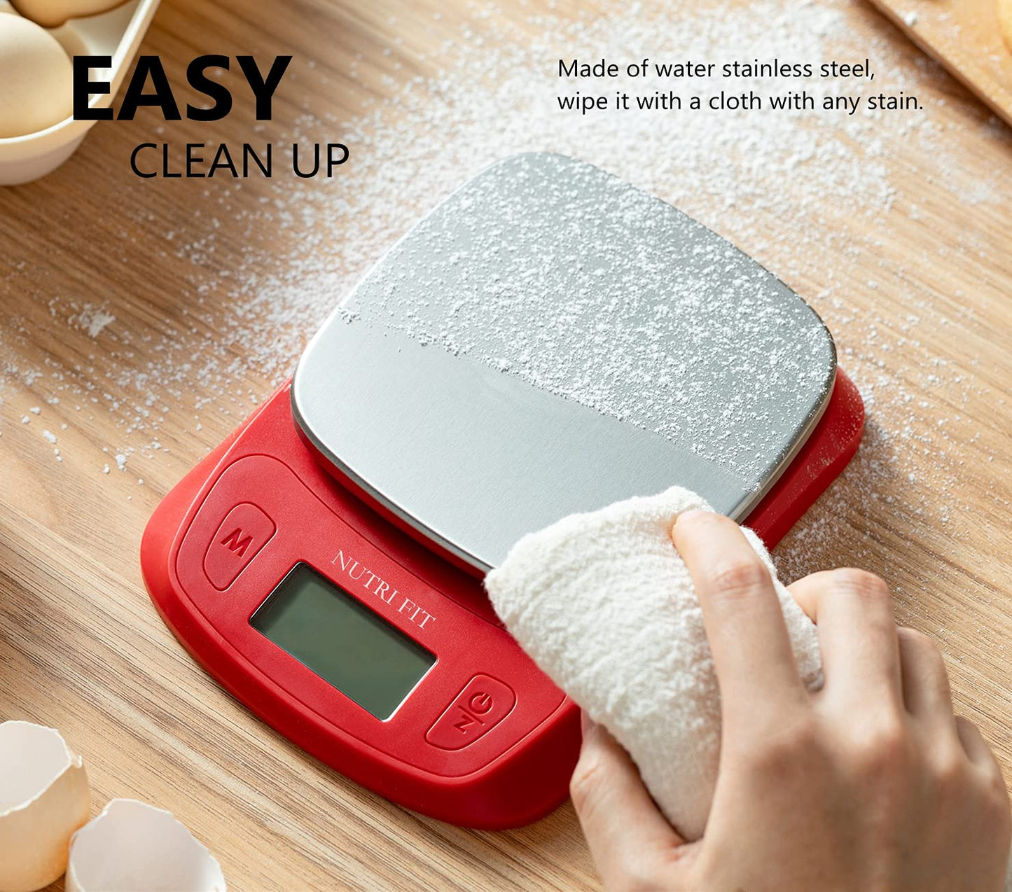 NUTRI FIT Ultra Slim Kitchen Scale Digital Food Weight Scale for Baking Cooking in Grams and Ounces Tare & Backlit LCD Display 11lb 5kg Capacity- Black/Stainless Steel
