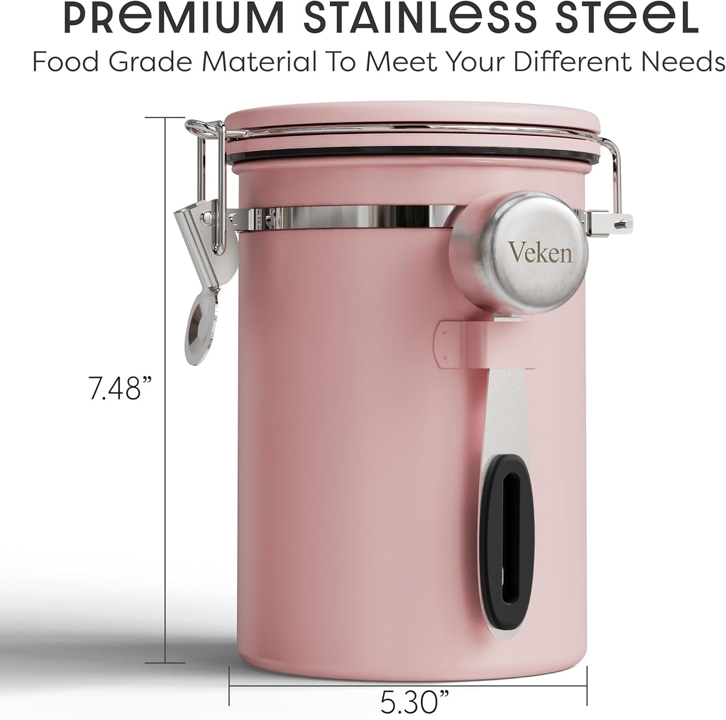 Veken Coffee Canister with Window,Airtight Stainless Steel Pantry Container,Home Kitchen Food Storage Organizers for Ground,Beans,Espresso,Rice,Tea,Sugar,Cereal, Decor,Bar Accessories,Gifts,22OZ,Black