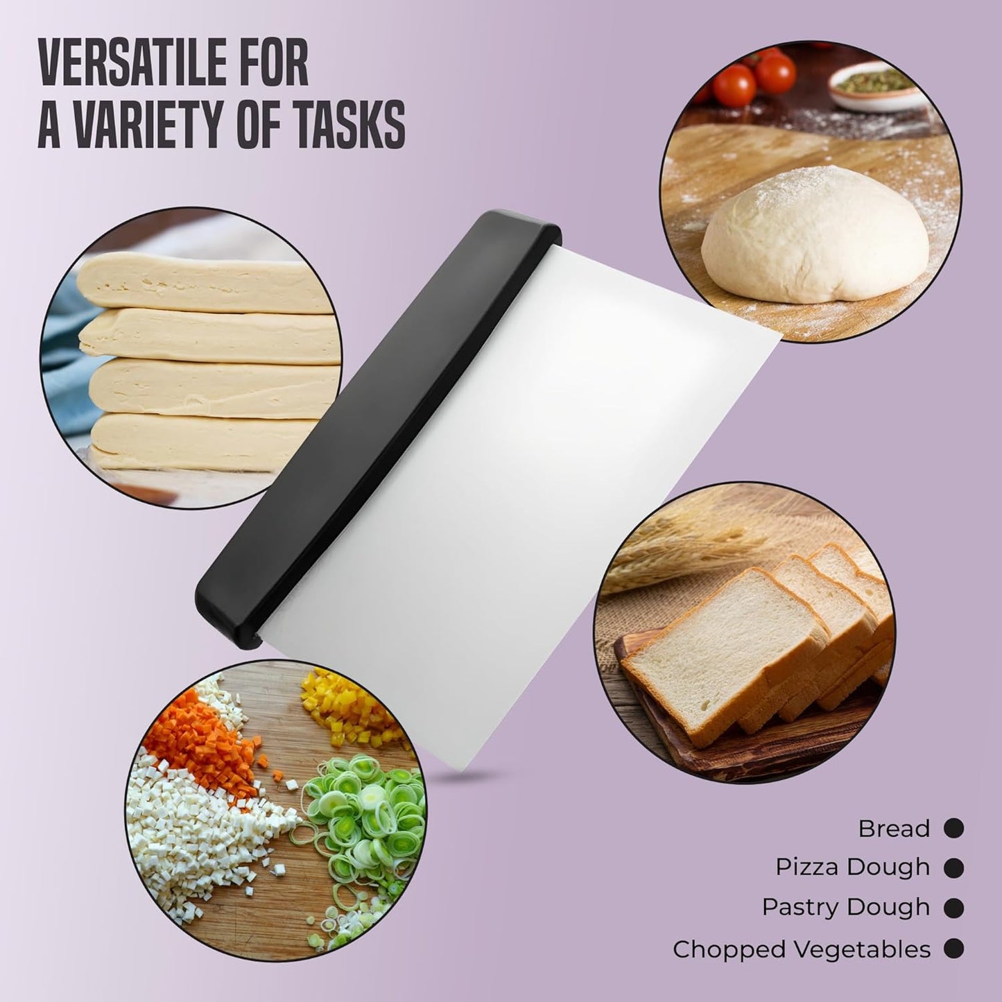 OCS Parts 6-Inch Stainless Steel Dough Cutter and Bench Scraper | White Handle | Cutter for Pizza Dough, Bread, and Pastry Dough | Multipurpose Kitchen Utensil