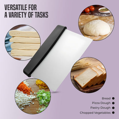 OCS Parts 6-Inch Stainless Steel Dough Cutter and Bench Scraper | White Handle | Cutter for Pizza Dough, Bread, and Pastry Dough | Multipurpose Kitchen Utensil