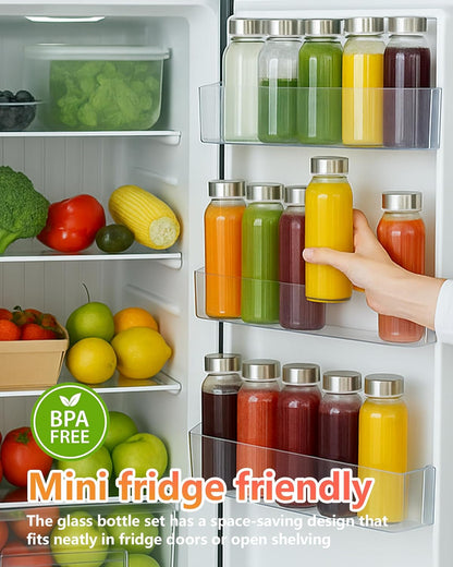 Zukro 12 oz Glass Juice Bottles with Lids & Straw, Airtight & Leak proof, Reusable Clear Small Bottle With Stainless Steel Cap for Juicing, Water, Smoothie & Milk, Dishwasher Safe & BPA Free, 12 Pack