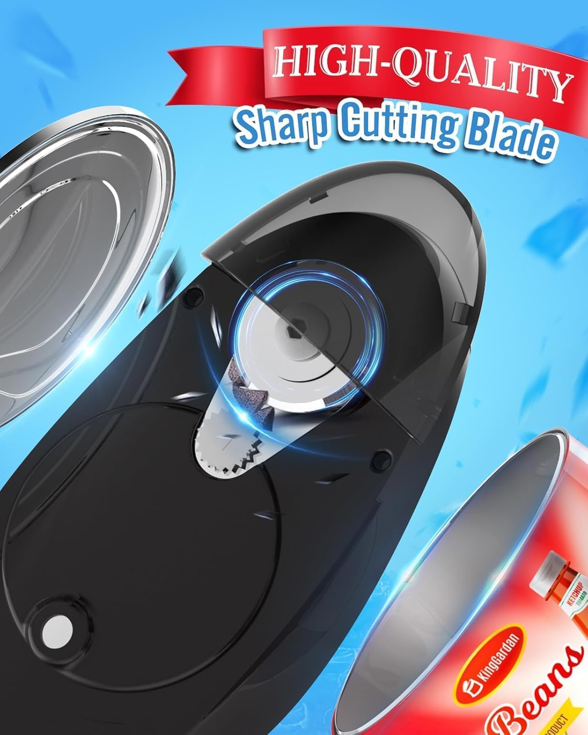 Electric Can Opener, Automatic Hands-Free One Touch, Smooth Edge Safety Cut, Battery Operated, Easy Open for Seniors, Arthritis Friendly, Compact Kitchen Tool Fits Most Can Sizes (Black)