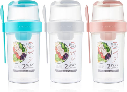 Mumufy 3 Pcs Salad Shaker Cup with Lids and Fork Fresh Salad Shaker Container for Lunch, Portable Breakfast Meal Vegetable and Fruits (White)