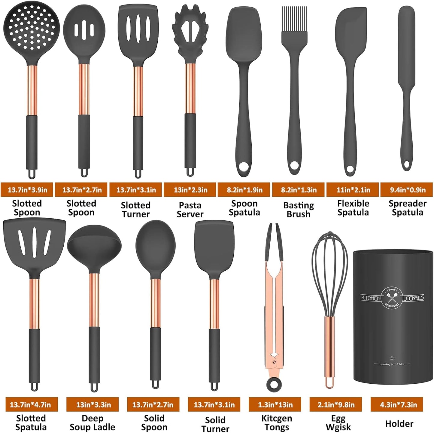 Silicone Cooking Utensil Set, Umite Chef 15pcs Silicone Cooking Kitchen Utensils Set, Non-stick - Best Kitchen Cookware with Stainless Steel Handle - Black Kitchen Utensils