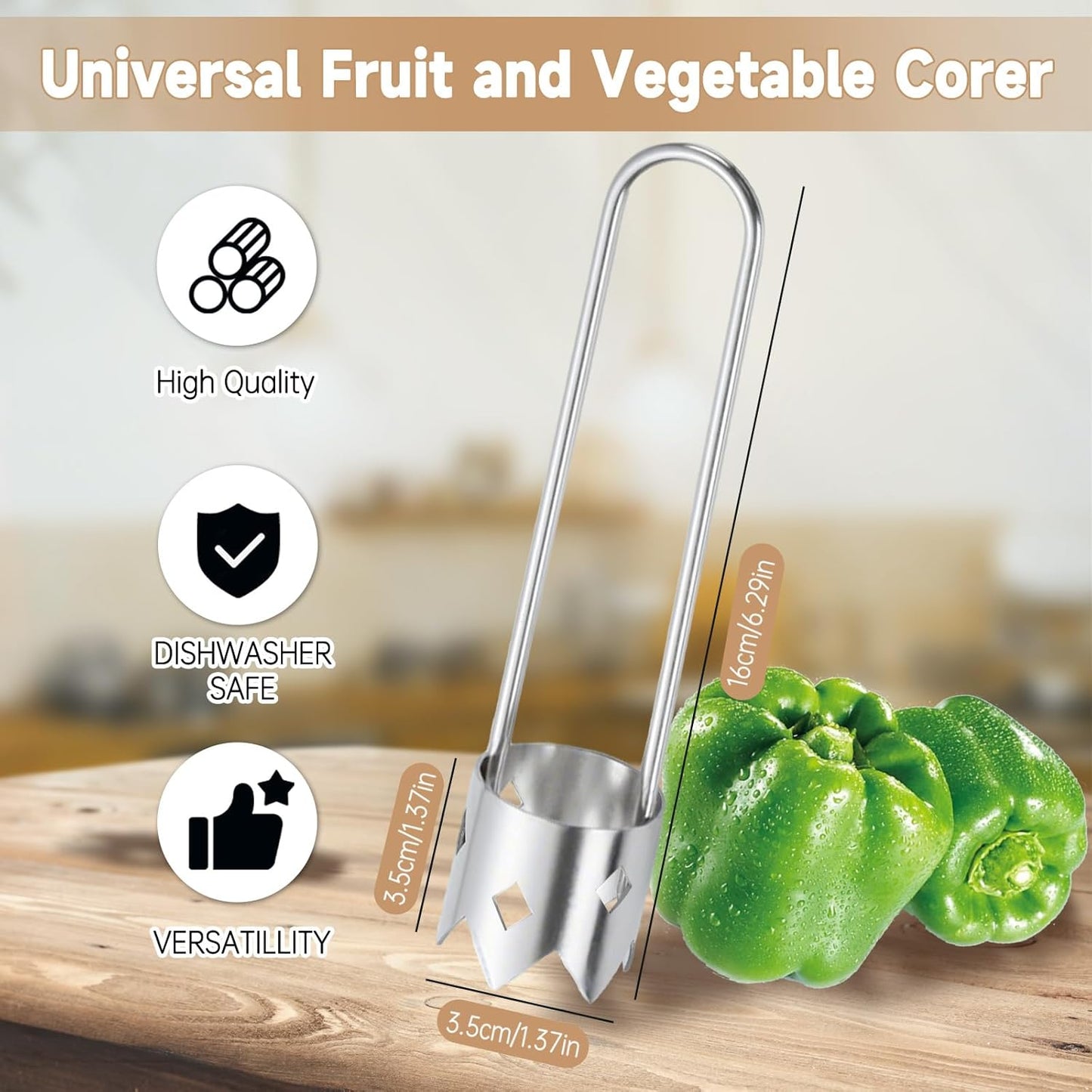 Apple Corer Tool, Upgraded Stainless Steel Bell Pepper Corer Seed Remover Tool, Apple Core Remover, Multifunctional Vegetable and Fruit Corer Tools Kitchen Gadgets (Silver)