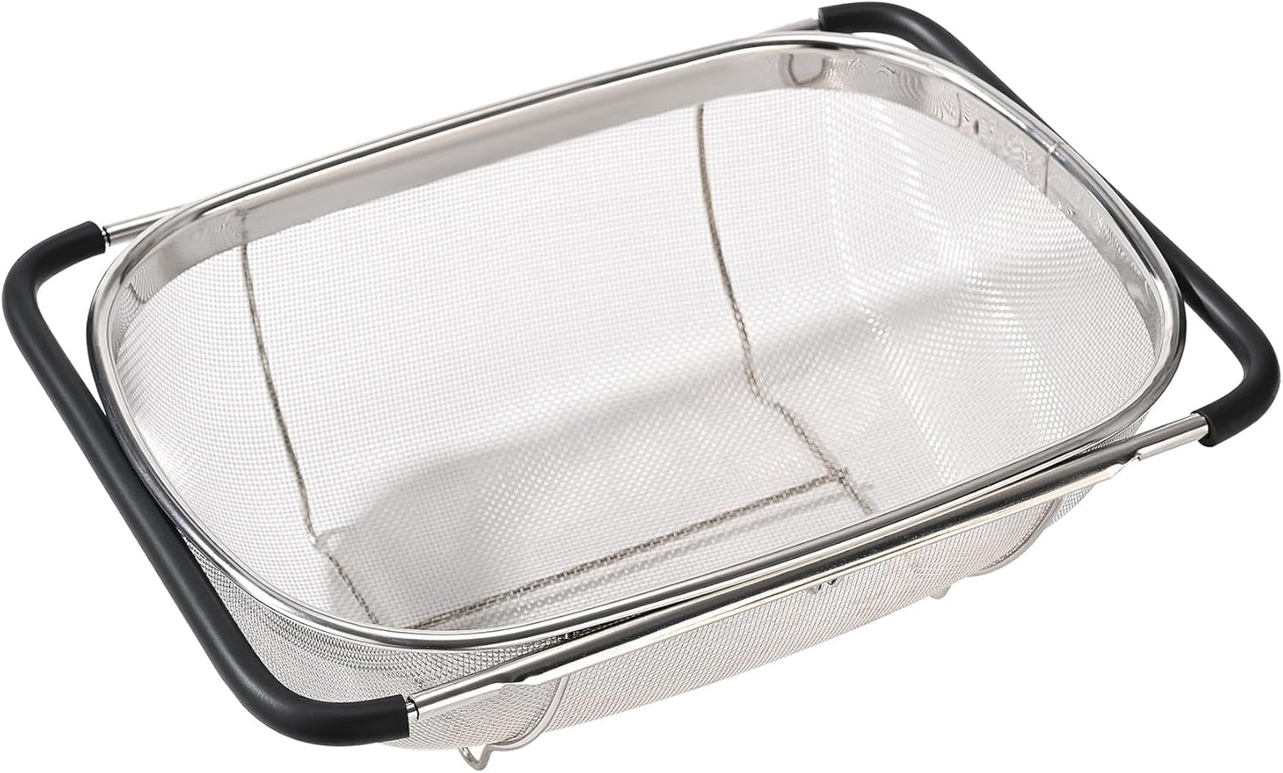 Fox Run Large Stainless Steel Colander With Extendable Handles, 4.76 Quart/4500 ml Over Sink Strainer With Support Feet, 9.75” x 14” x 4.5”