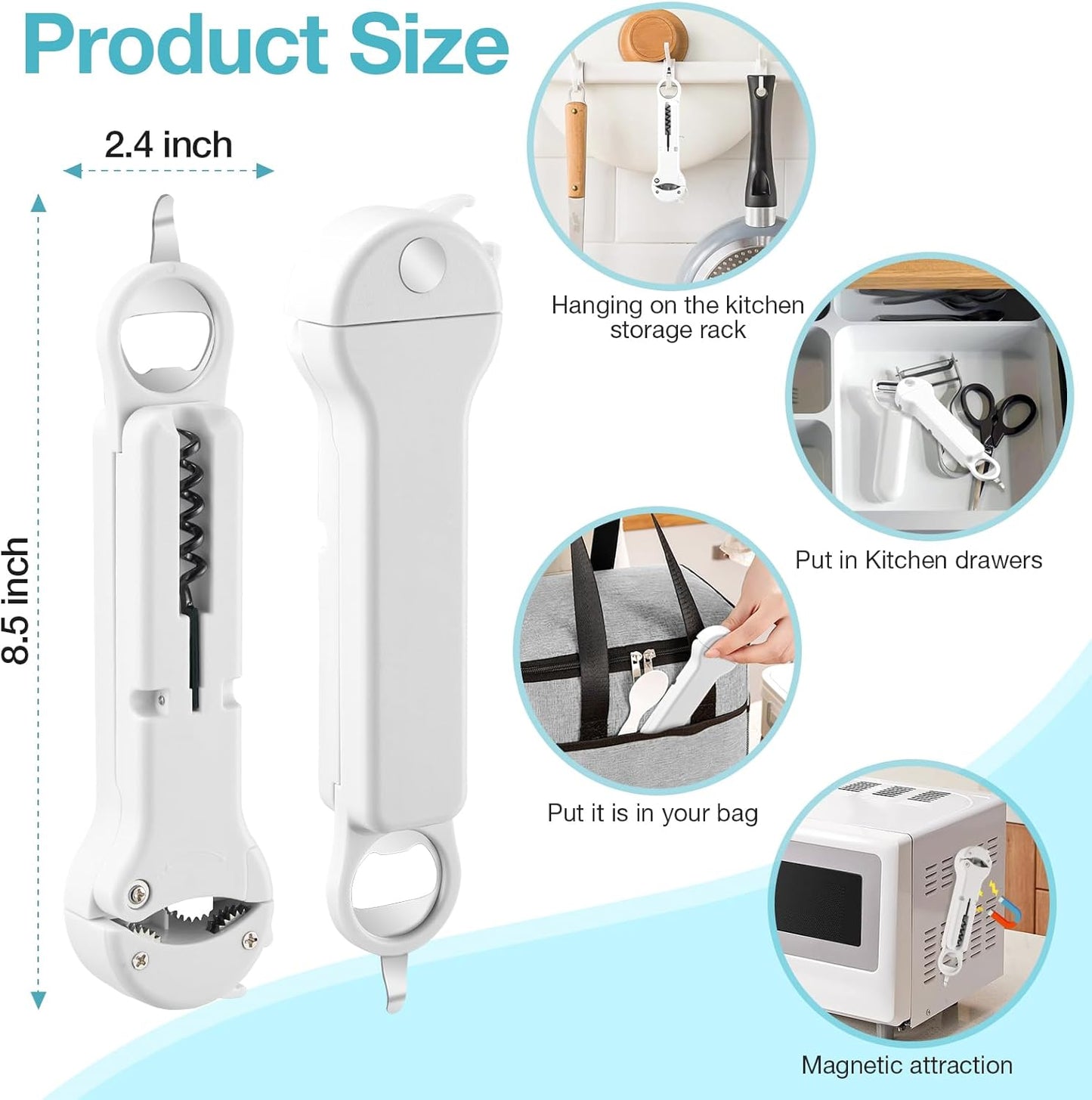 7 in 1 Jar Opener Bottle Opener and Wine Opener for Seniors with Arthritis, Weak Hands, Multi Retractable Magnetic Can Opener, Original Kitchen Lid Opener Tool (Black)