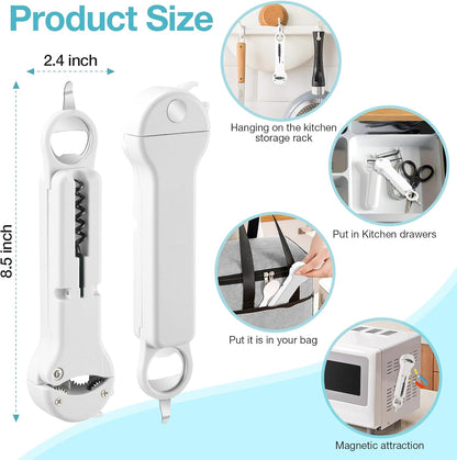 7 in 1 Jar Opener Bottle Opener and Wine Opener for Seniors with Arthritis, Weak Hands, Multi Retractable Magnetic Can Opener, Original Kitchen Lid Opener Tool (Black)