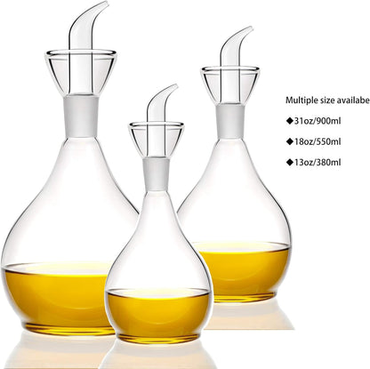 13ounce/ 380 ml Clear Glass Olive Oil Dispenser Bottle - Oil & Vinegar Cruet with Pourers and NO Funnel Needed - Olive Oil Carafe Decanter for Kitchen and BBQ