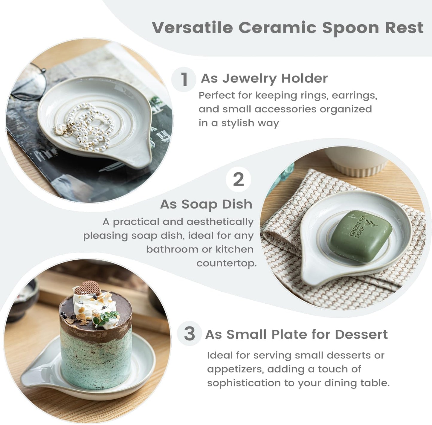 LAUCHUH Spoon Rest, Large Ceramic Spoon Holder for Kitchen Counter Spatula Rest Heat-Resistant Spoon Rest for Stove Top Cooking Utensil Holder, Farmhouse Kitchen Décor for Father's Day, Cream, 5 Inch