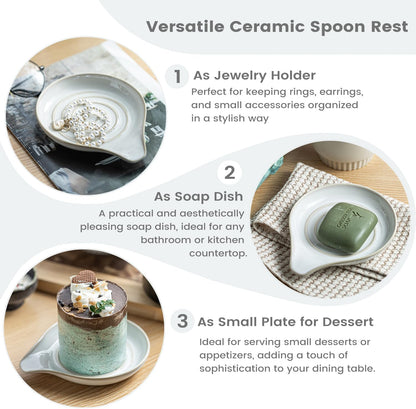 LAUCHUH Spoon Rest, Large Ceramic Spoon Holder for Kitchen Counter Spatula Rest Heat-Resistant Spoon Rest for Stove Top Cooking Utensil Holder, Farmhouse Kitchen Décor for Father's Day, Cream, 5 Inch